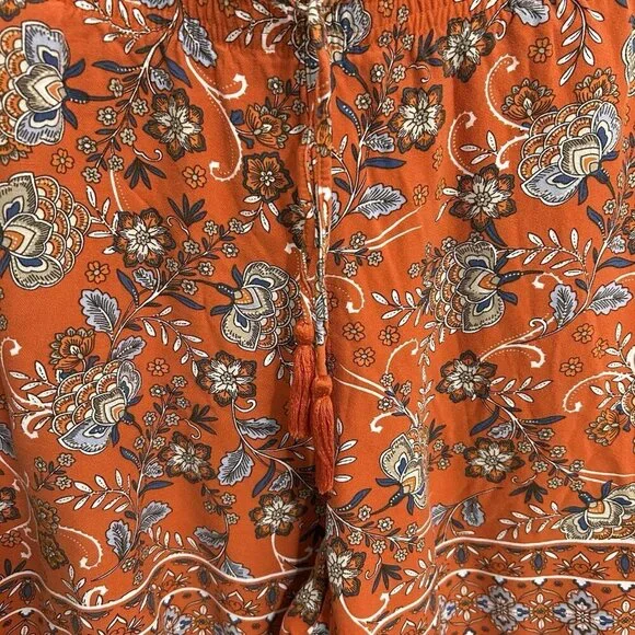 J. JILL Boho Floral Shorts Elastic Drawstring Waist Orange Multicolor Size L - Picture 4 of 9